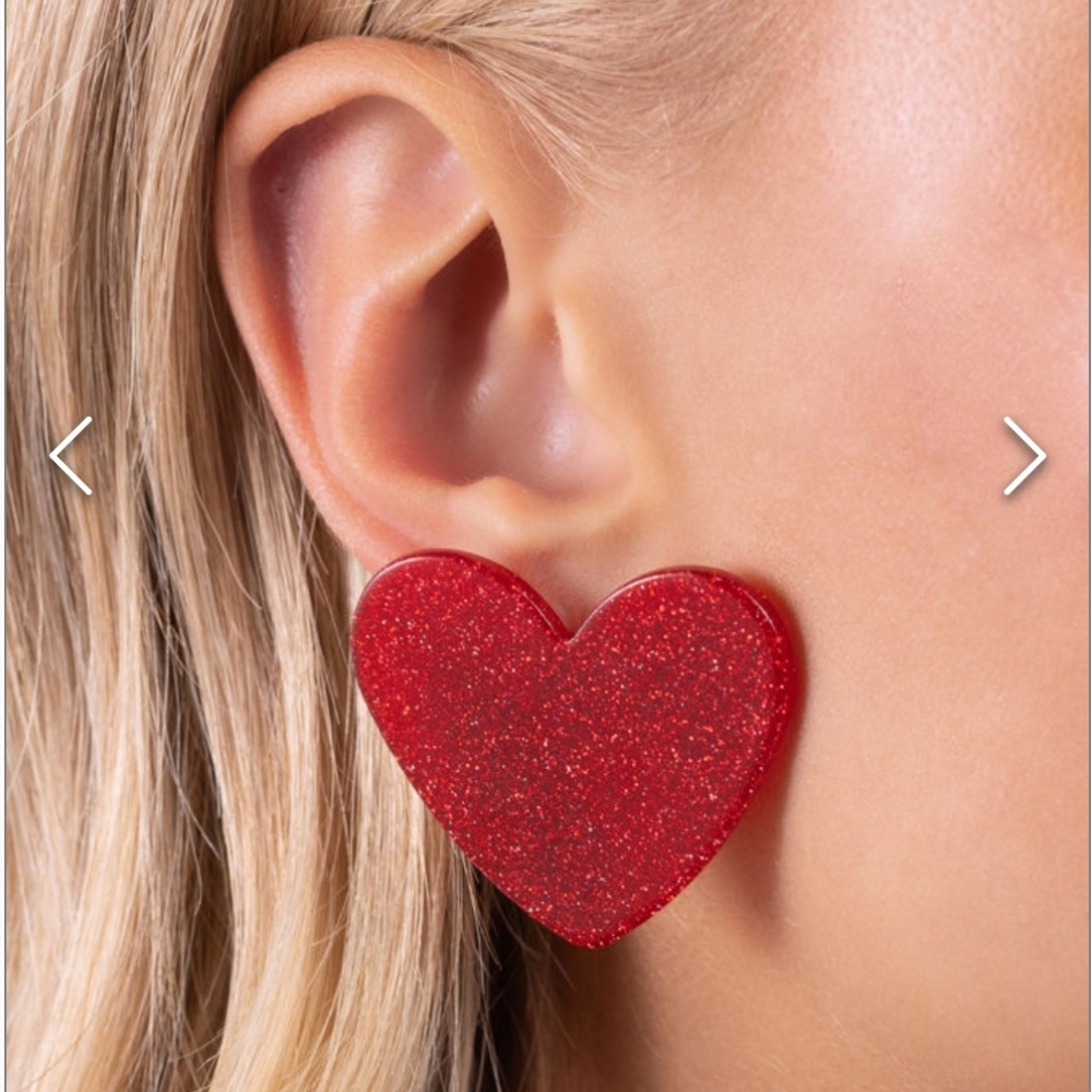 Sparkly Sweethearts Red Post Earrings Heart - Picture 3 of 5